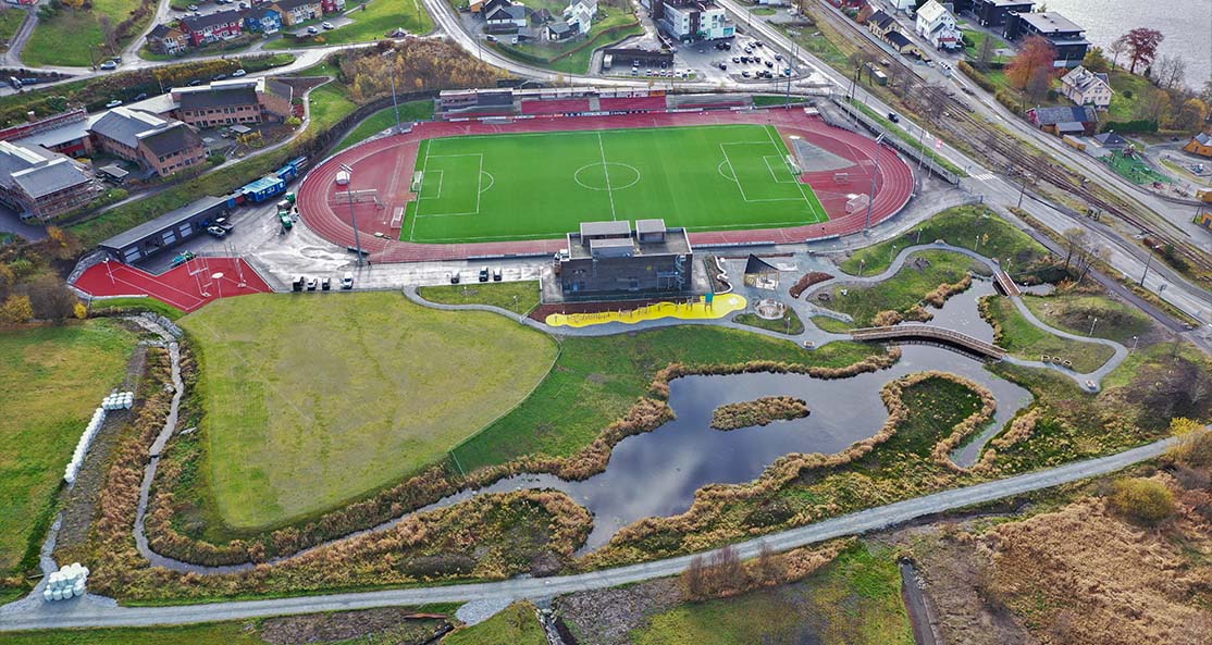 Arna Bydelspark, dronebilde.